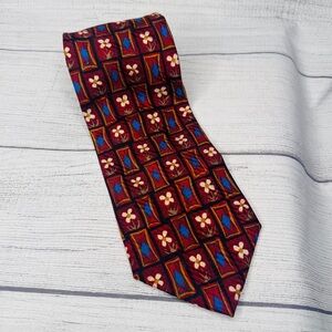 Ermenegildo Zegna Tie Men's Red Blue Geometric Daisy Floral‎ Necktie Silk